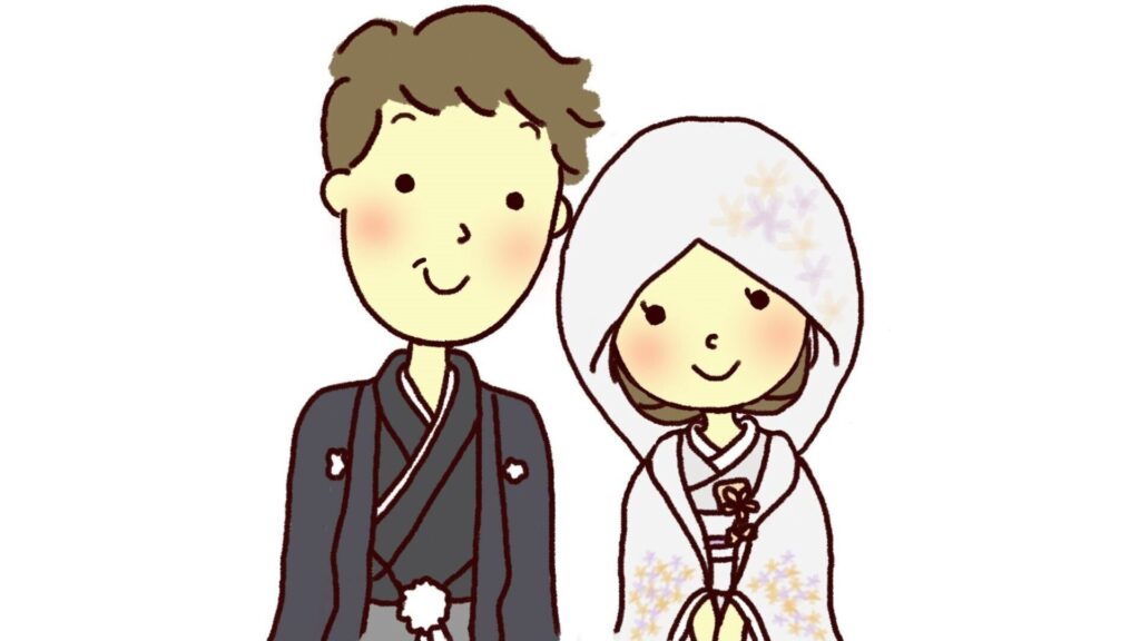 マリアージュここからイメージイラスト和装　新婚夫婦画像 16:9